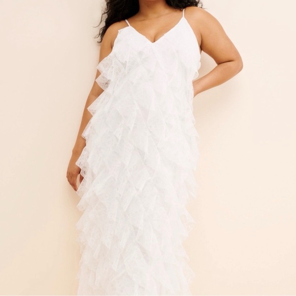 BHLDN Anthropologie White Lace Ruffle Dress 🤍 Like New 🤍 - Picture 3 of 8